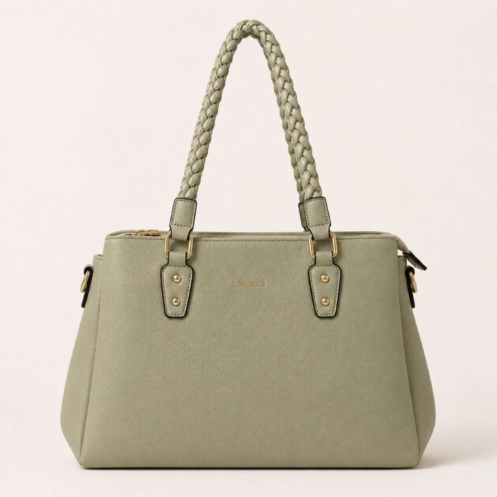 Bolsa Feminina Grande de Ombro com Alça Trançada e Zíper Cinza